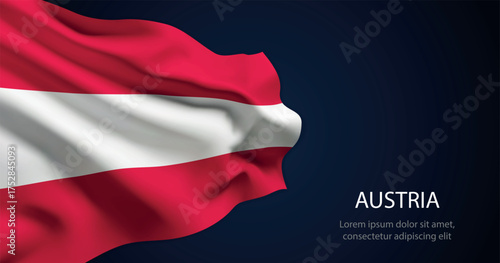 Austria national flag with elegant folds on dark background