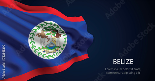 Belize national flag with elegant folds on dark background