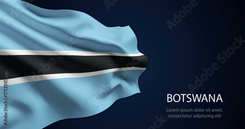 Botswana national flag with elegant folds on dark background