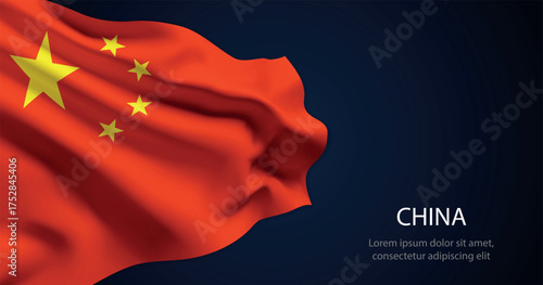 China national flag with elegant folds on dark background