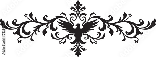 Elegant ornate bird decoration vector with detailed ornamental patterns and graceful curves.
