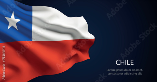 Chile national flag with elegant folds on dark background