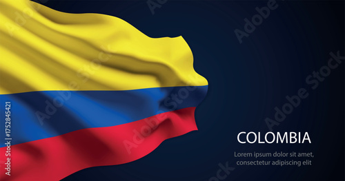 Colombia national flag with elegant folds on dark background