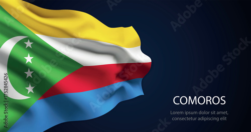 Comoros national flag with elegant folds on dark background