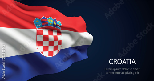Croatia national flag with elegant folds on dark background