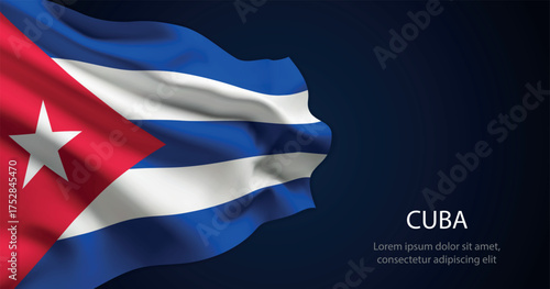 Cuba national flag with elegant folds on dark background