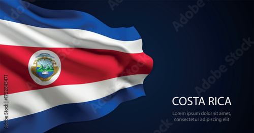 Costa Rica national flag with elegant folds on dark background