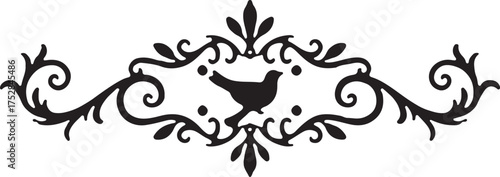Elegant ornate bird decoration vector with detailed ornamental patterns and graceful curves.