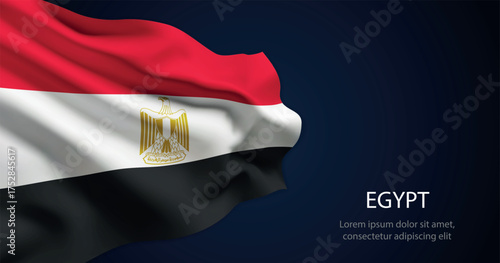 Egypt national flag with elegant folds on dark background