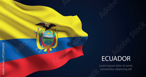 Ecuador national flag with elegant folds on dark background