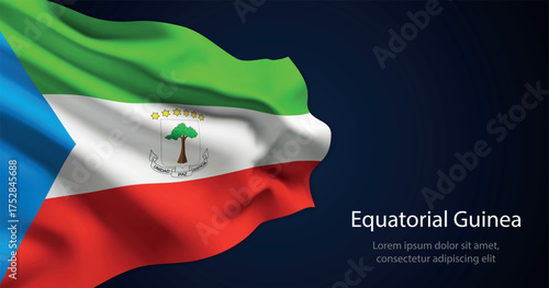 Equatorial Guinea national flag with elegant folds on dark background
