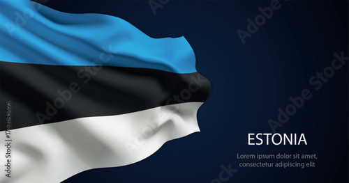 Estonia national flag with elegant folds on dark background