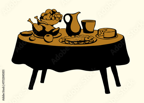 Vector drawing. Tasty feast food