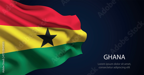 Ghana national flag with elegant folds on dark background