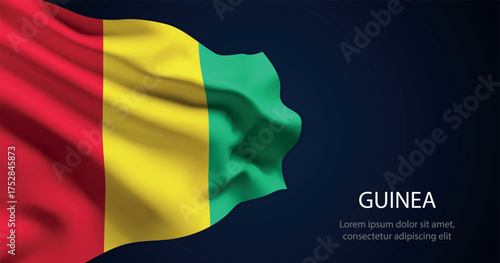 Guinea national flag with elegant folds on dark background