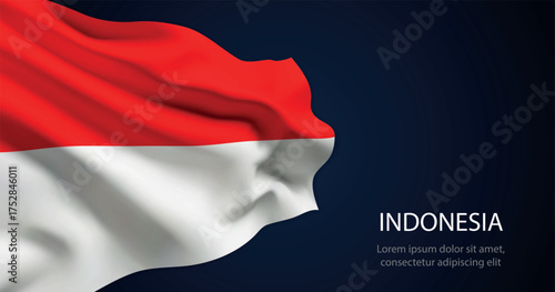 Indonesia national flag with elegant folds on dark background