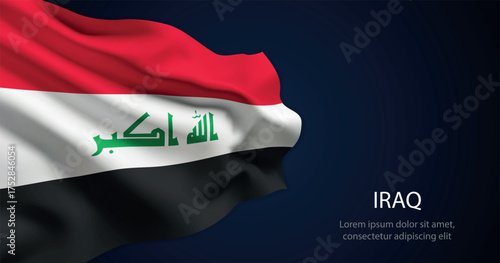 Iraq national flag with elegant folds on dark background