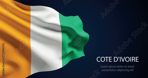 Ivory Coast national flag with elegant folds on dark background