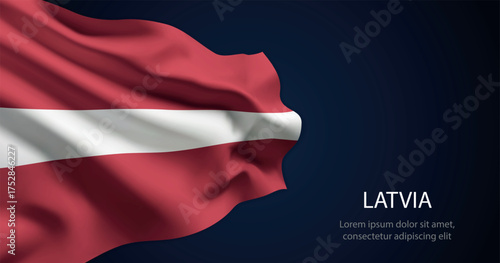 Latvia national flag with elegant folds on dark background