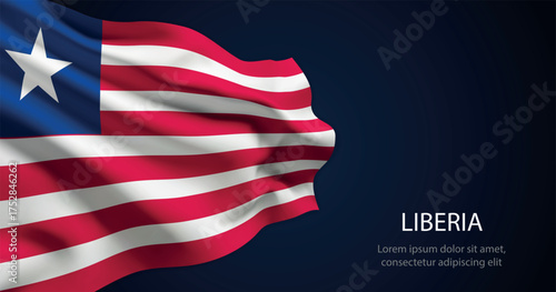 Liberia national flag with elegant folds on dark background