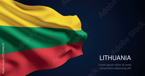 Lithuania national flag with elegant folds on dark background