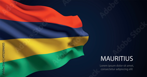 Mauritius national flag with elegant folds on dark background