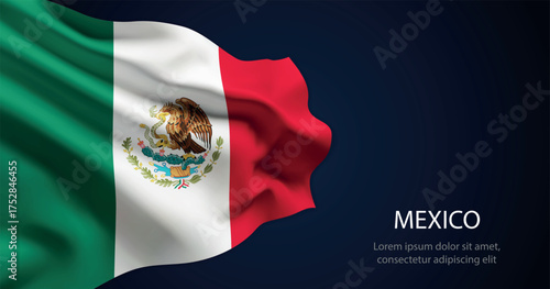 Mexico national flag with elegant folds on dark background