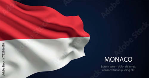 Monaco national flag with elegant folds on dark background