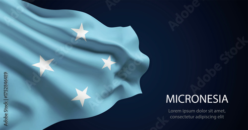 Micronesia national flag with elegant folds on dark background