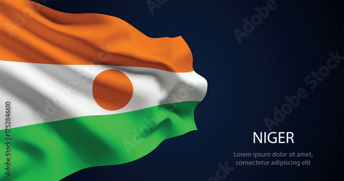 Niger national flag with elegant folds on dark background