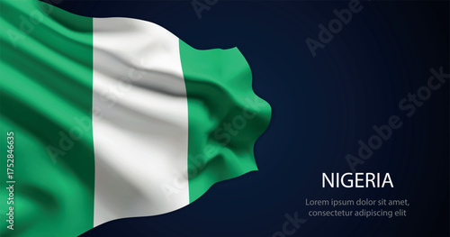 Nigeria national flag with elegant folds on dark background