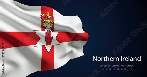 Northern Ireland national flag with elegant folds on dark background