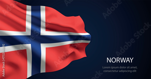 Norway national flag with elegant folds on dark background