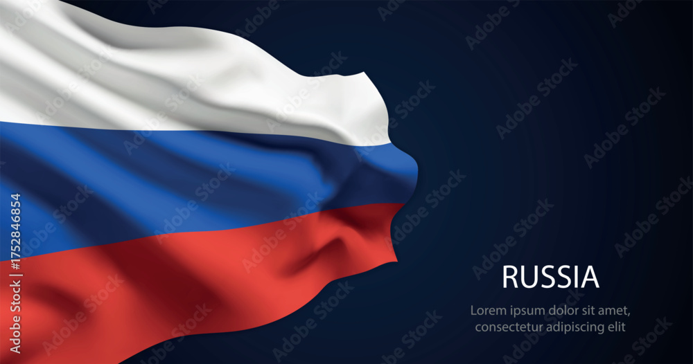 Fototapeta premium Russia national flag with elegant folds on dark background