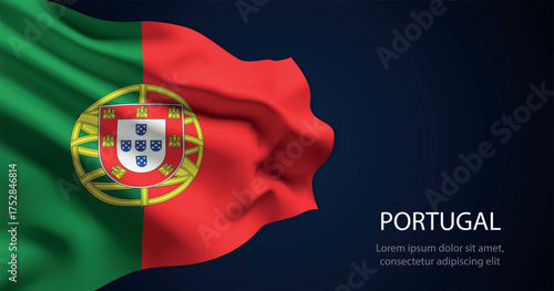 Portugal national flag with elegant folds on dark background