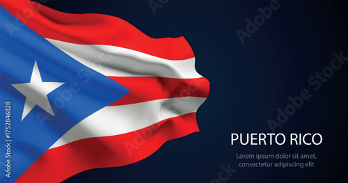 Puerto Rico national flag with elegant folds on dark background