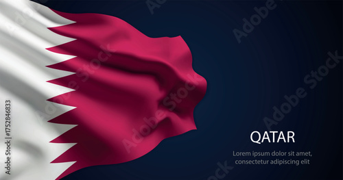 Qatar national flag with elegant folds on dark background