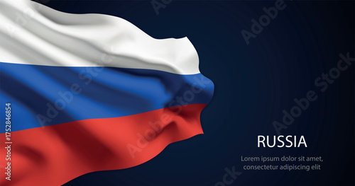 Russia national flag with elegant folds on dark background