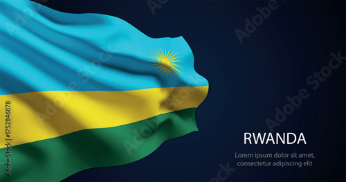 Rwanda national flag with elegant folds on dark background