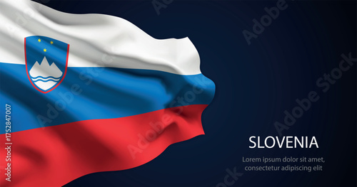 Slovenia national flag with elegant folds on dark background
