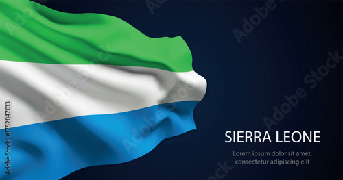 Sierra Leone national flag with elegant folds on dark background