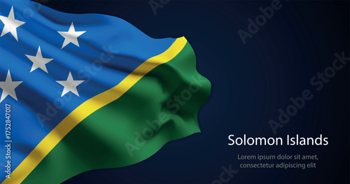 Solomon Islands national flag with elegant folds on dark background