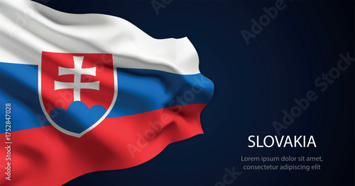 Slovakia national flag with elegant folds on dark background
