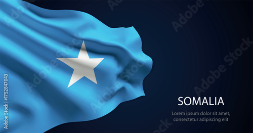 Somalia national flag with elegant folds on dark background