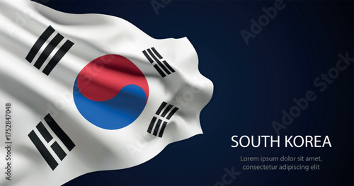 South Korea national flag with elegant folds on dark background