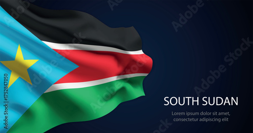 South Sudan national flag with elegant folds on dark background