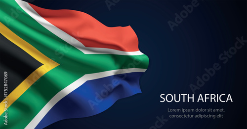 South Africa national flag with elegant folds on dark background