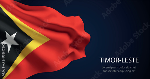 Timor-Leste national flag with elegant folds on dark background