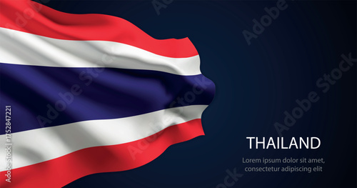Thailand national flag with elegant folds on dark background