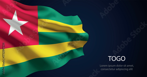 Togo national flag with elegant folds on dark background
